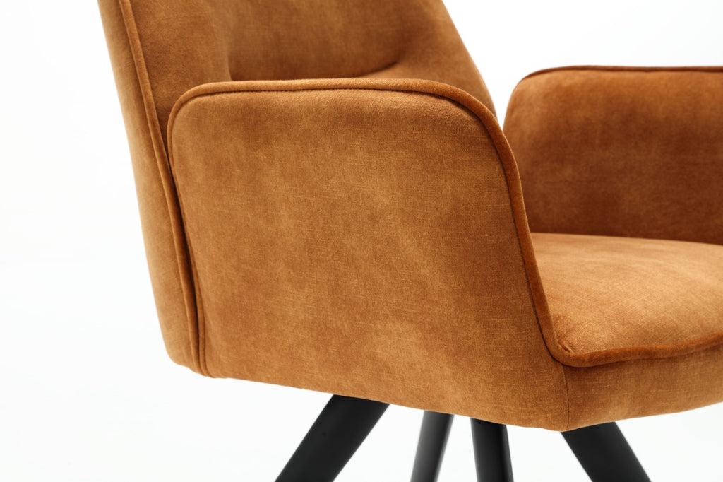 Esszimmerstuhl Oli Gold – Samt & schwarze Metallbeine, 60×65×89 cm, stilvoller Polsterstuhl mit Armlehnen