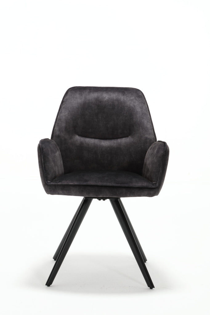 Esszimmerstuhl Oli Anthrazit – eleganter Samtstuhl mit Armlehne & schwarzem Metallgestell, 60×65×89 cm