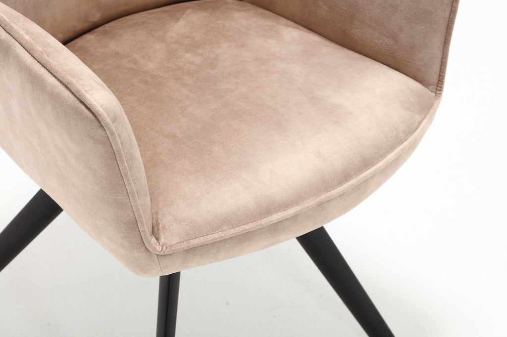 Esszimmerstuhl Oli Beige – Samt & schwarzes Metall, 60×65×89 cm, moderner Stuhl mit Armlehne für stilvolle Essbereiche
