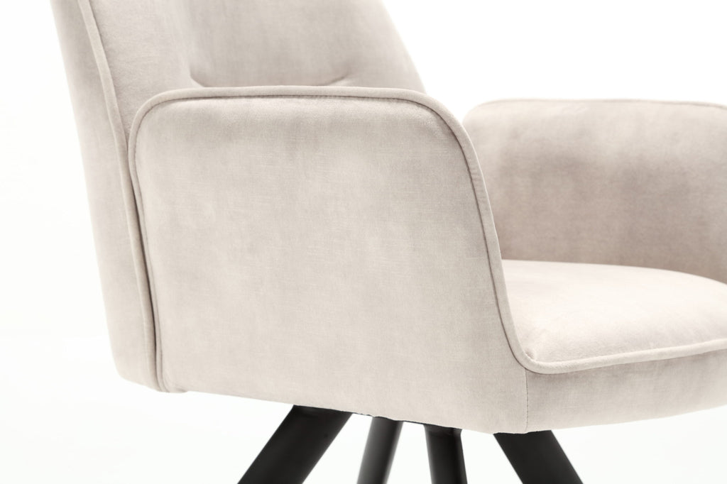 Esszimmerstuhl Oli Creme  – Samt & schwarzes Metall, 60×65×89 cm, elegantes Design mit Armlehne für stilvolle Essbereiche