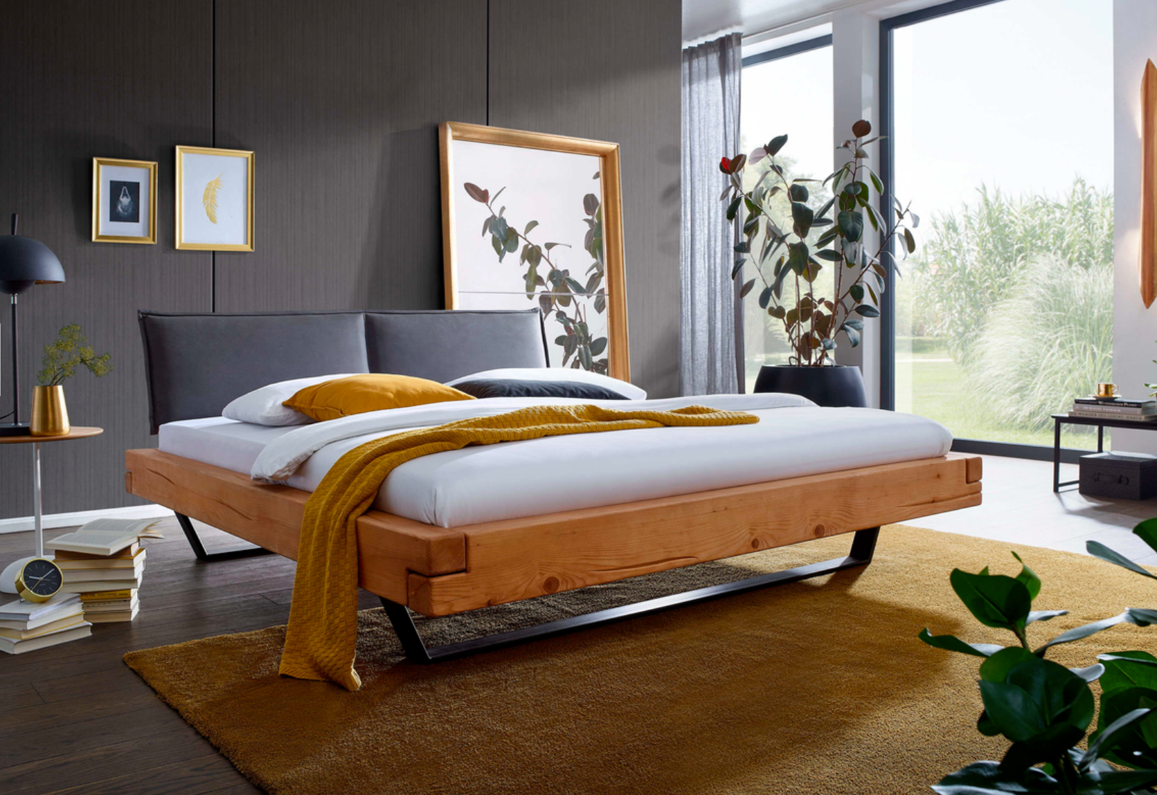 Massivholzbett Benedo 180×200 cm – Kiefer & Lederoptik im modernen Design