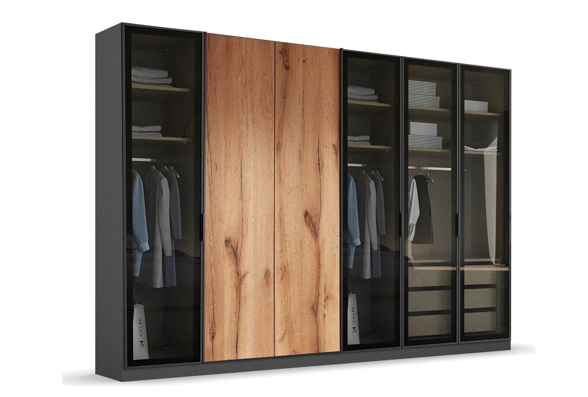 Kleiderschrank Natura 300 cm – Glas & Holz, LED, nachhaltig