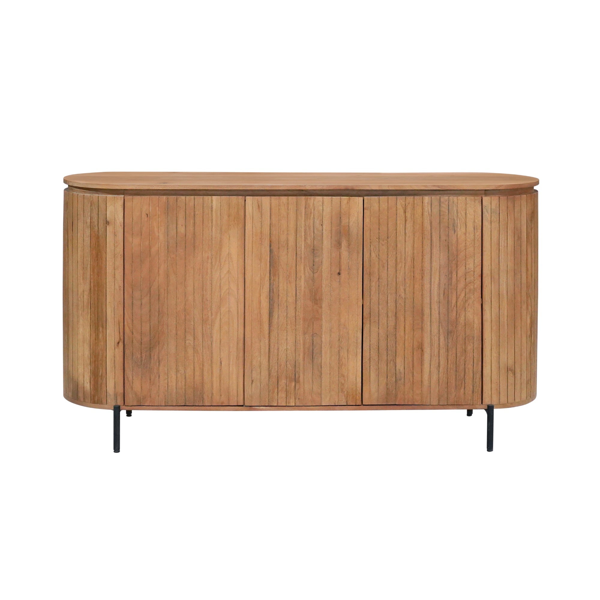 Sideboard Sole Natur – Massives Mangoholz mit Lamellentüren, 165 x 45 x 90 cm, modernes Aufbewahrungsmöbel