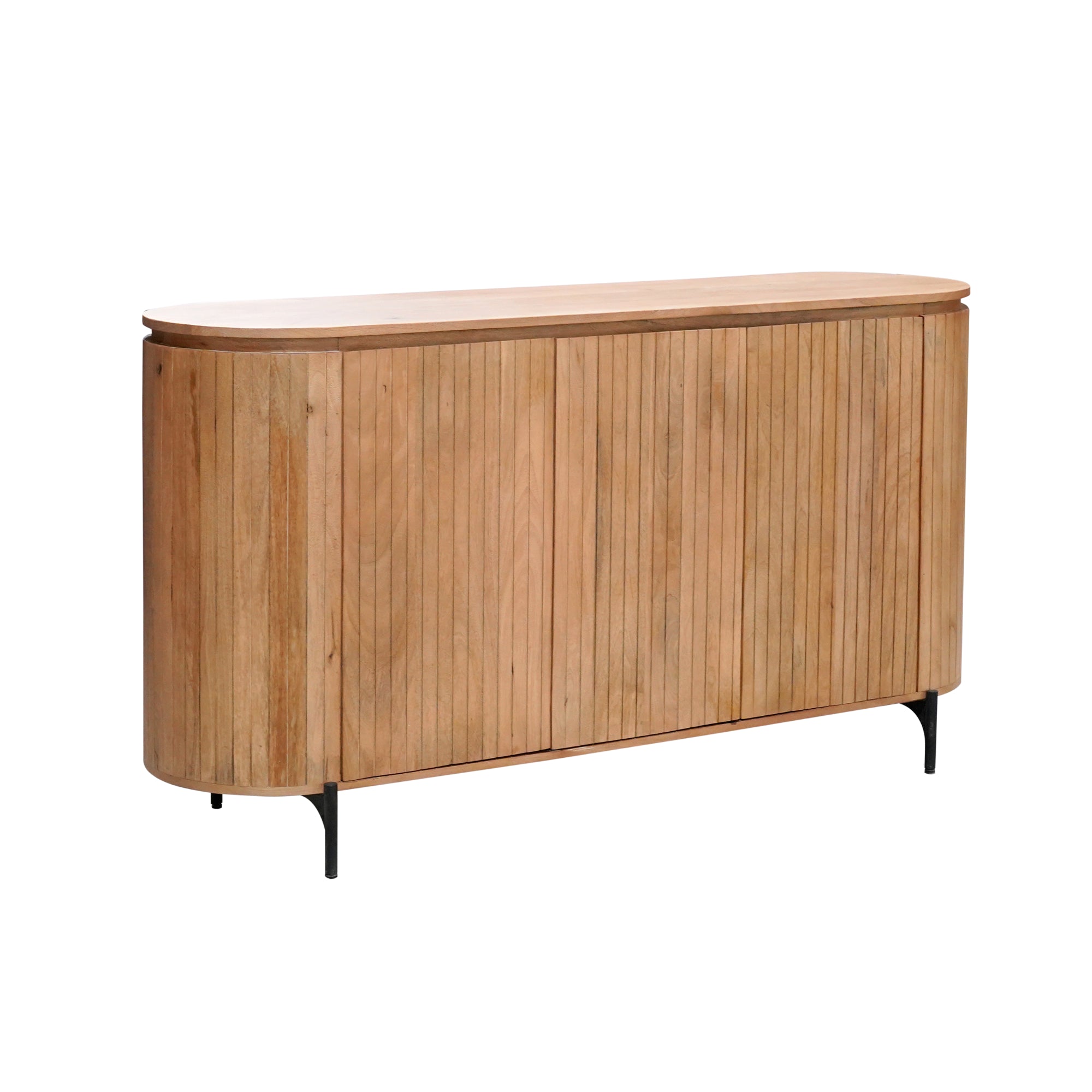 Sideboard Sole Natur – Massives Mangoholz mit Lamellentüren, 165 x 45 x 90 cm, modernes Aufbewahrungsmöbel