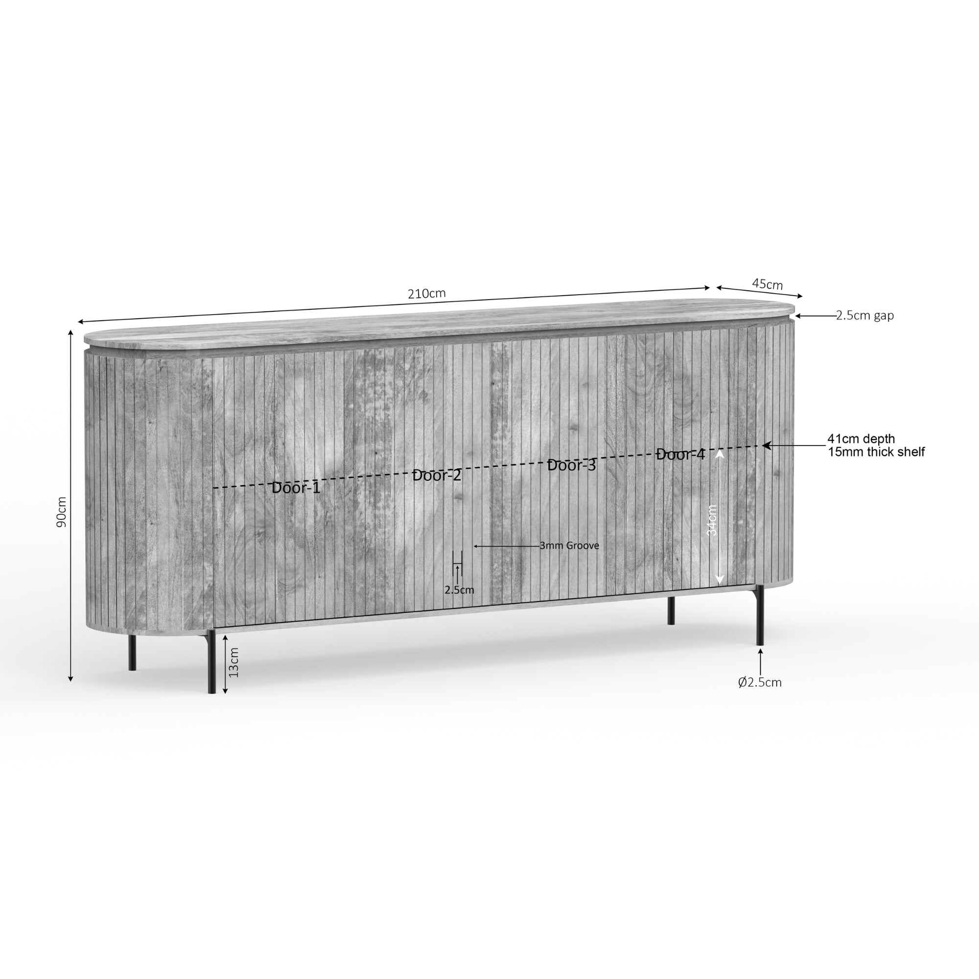 Sideboard Sole Natur 210x45x90 cm – moderne Mangoholz Kommode mit Lamellenfront & viel Stauraum