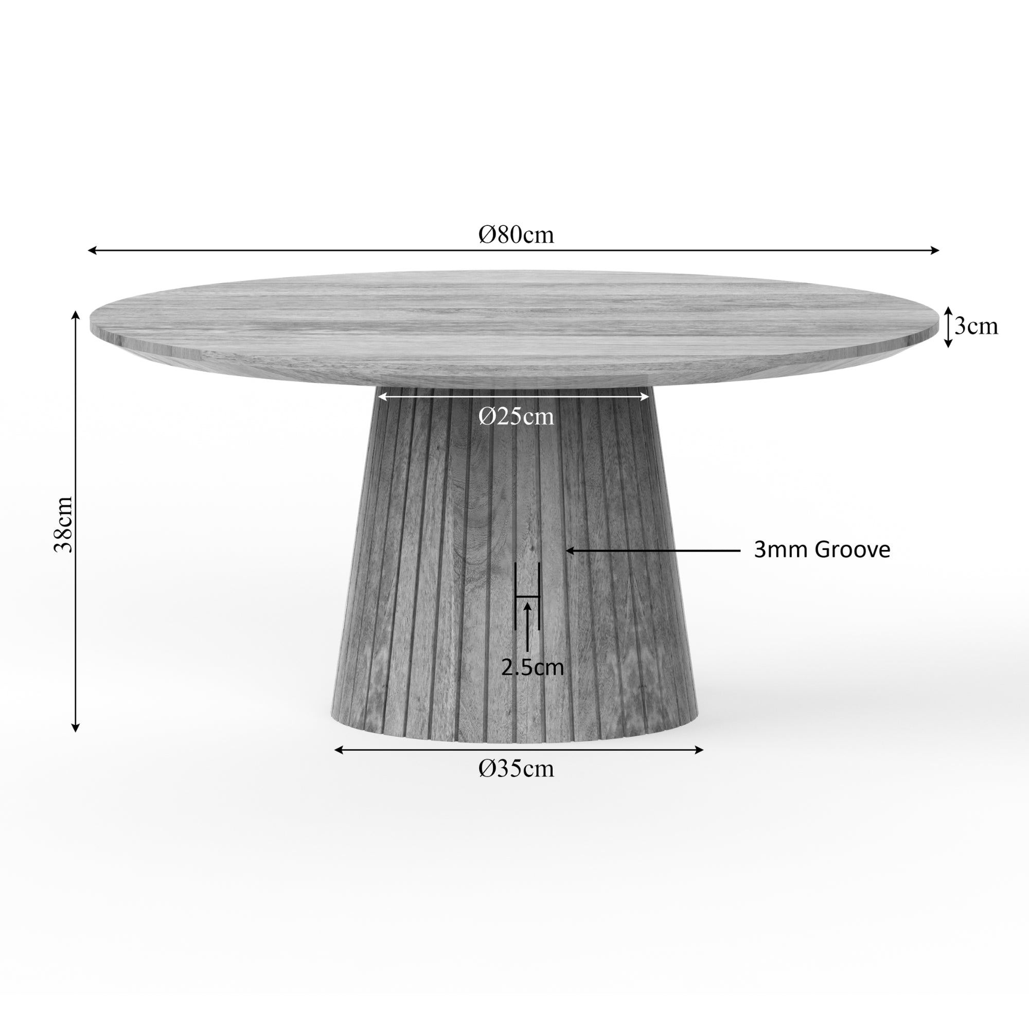 Couchtisch Sole Rund – Salontisch aus Mangoholz mit vertikalem Lamellenmuster, Ø80 x 38 cm