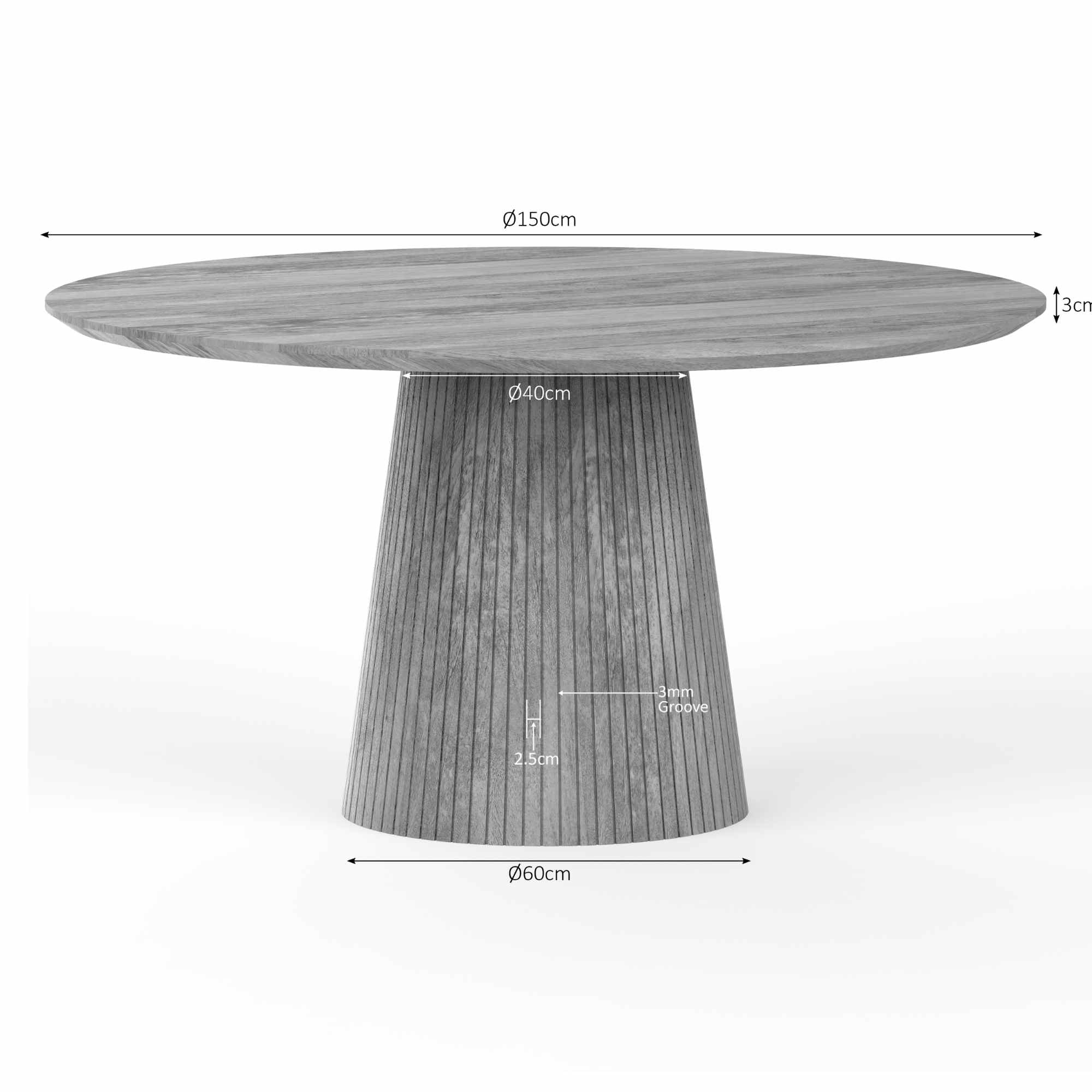 Esstisch Sole Taupe –massives Mangoholz, vertikalem Lattenmuster, Rund 150 cm