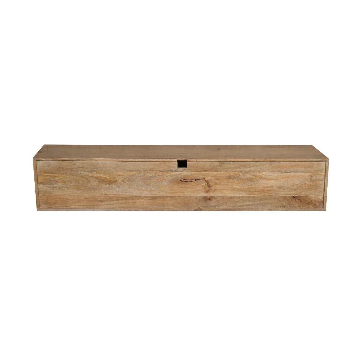 Schwebendes TV-Board Rois – Mangoholz Lowboard mit Metallakzenten, 120×30×35 cm, 2 grifflose Türen & modernes Design