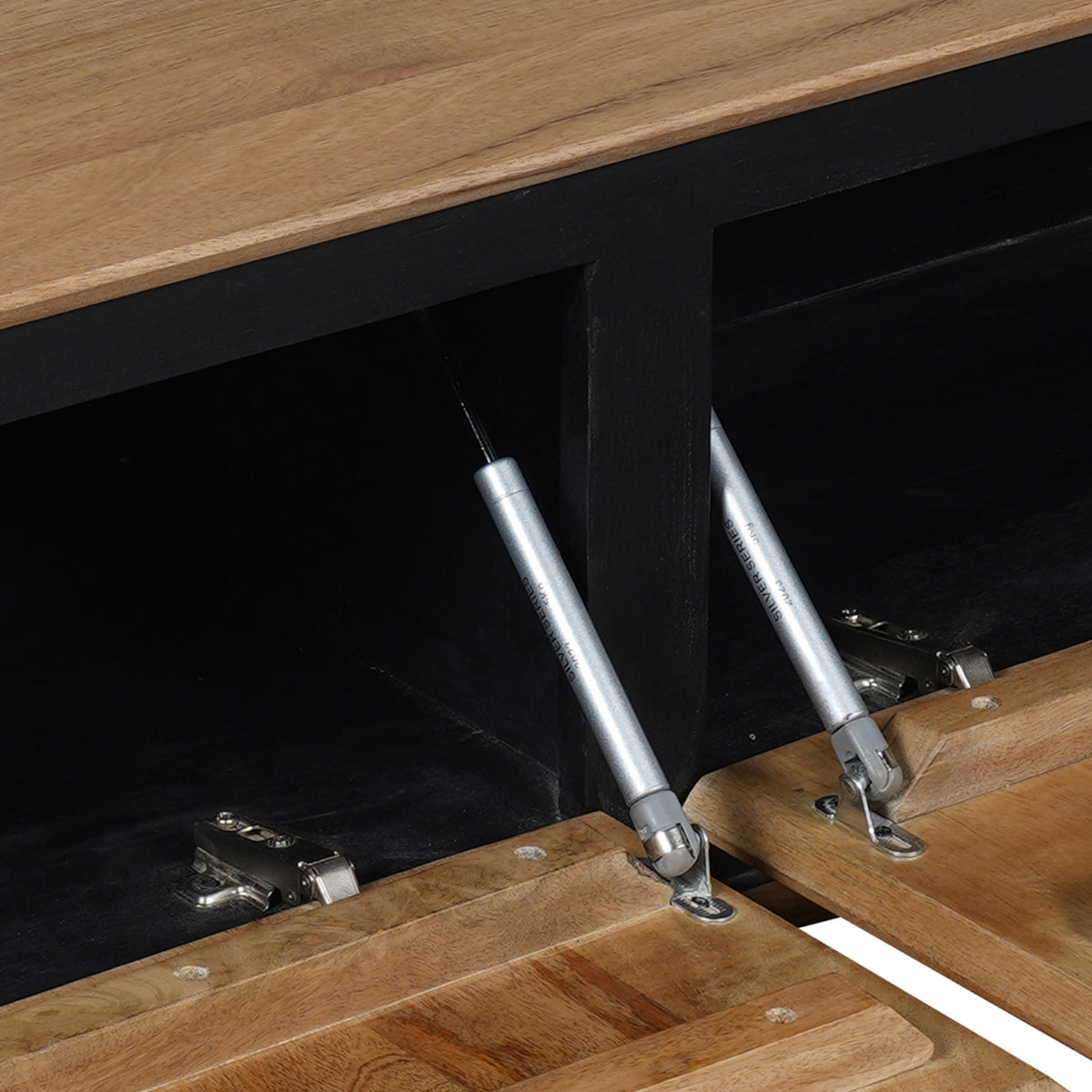 Schwebendes TV-Board Rois – Mangoholz Lowboard mit Metallakzenten, 120×30×35 cm, 2 grifflose Türen & modernes Design