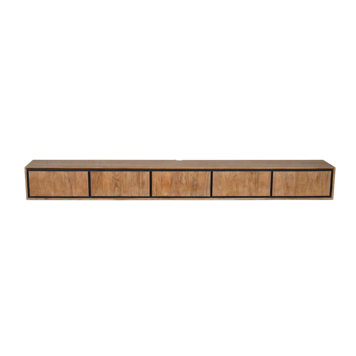 Schwebendes TV-Board Rois – Mangoholz, 5 Türen, 280 x 35 x 30 cm, Wandmontage