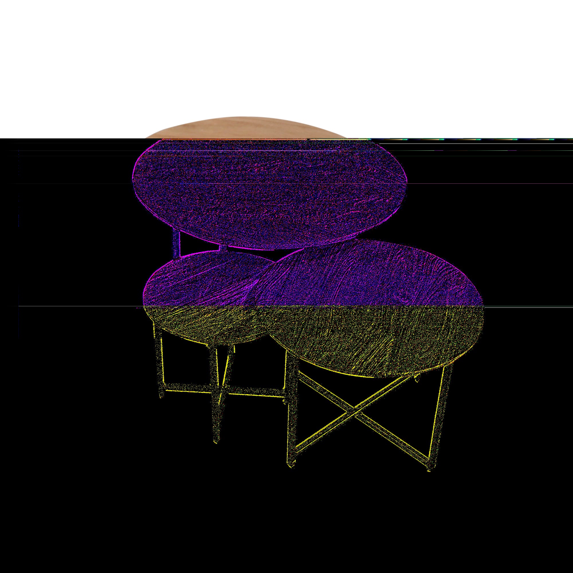 Couchtisch-Set Rois 3er-Set rund aus Mangoholz 70/50/35 cm – moderne Wohnzimmertische mit Strukturfront & Metallgestell