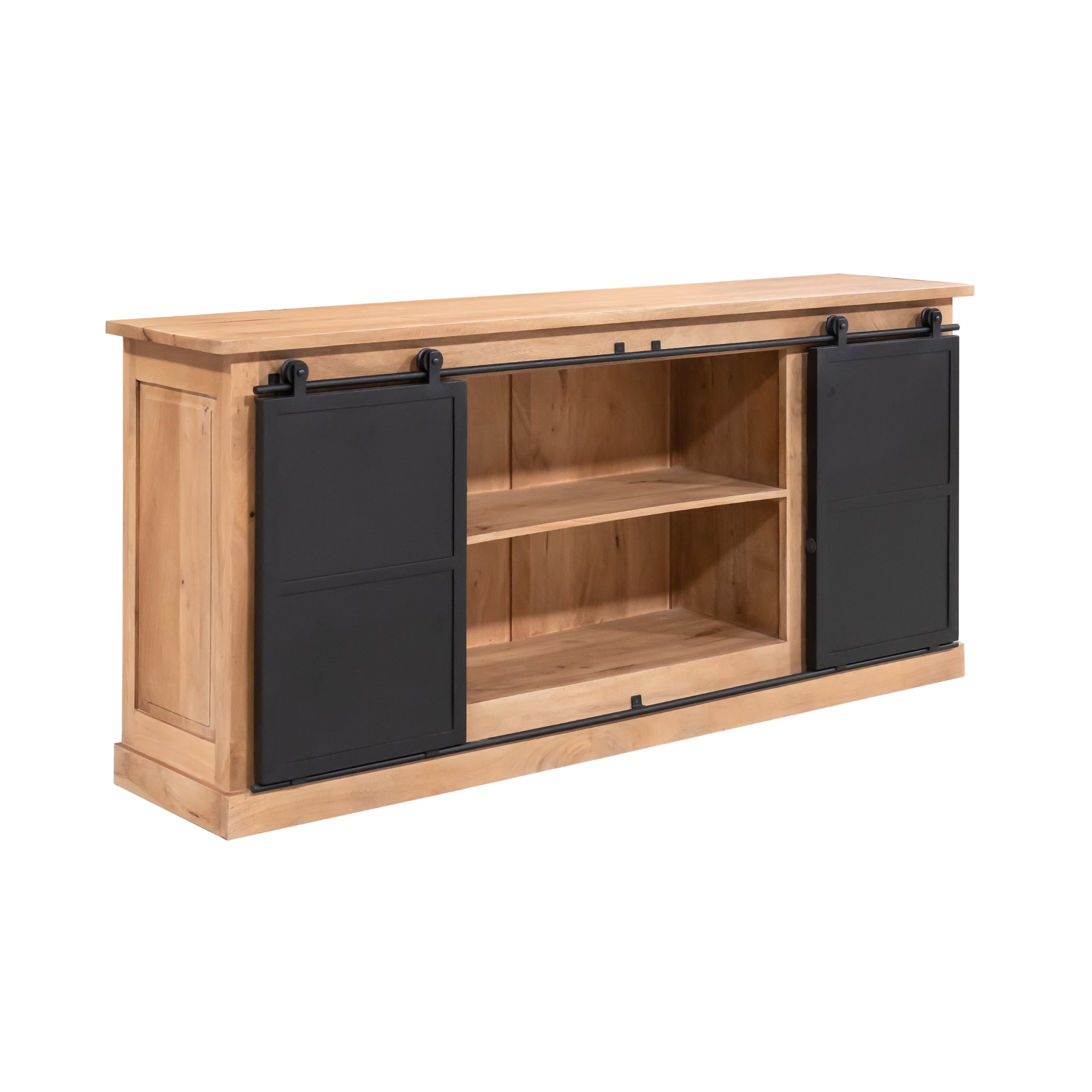 Sideboard Fresno Natur/Schwarz – Kommode aus Mangoholz mit schwarzem Metallgestell, 200 x 45 x 90 cm, modern & robust