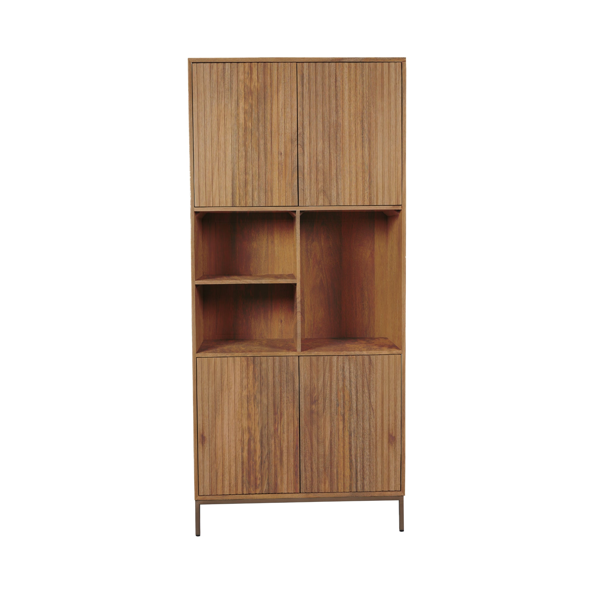 TV-Board Mandy 165x45x55 cm – Lowboard aus Mangoholz Natur mit 4 Türen & Push-to-Open-System