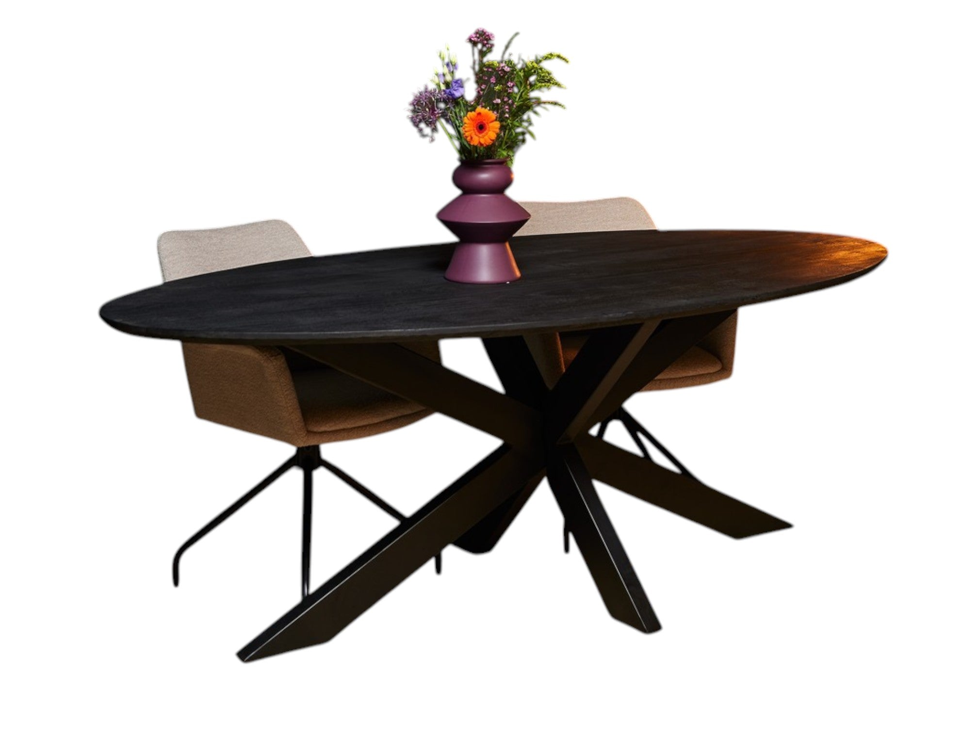 Esstisch Sydney Oval Schwarz – Mangoholztisch 180×90×76 cm mit sandgestrahlter Platte & Metallgestell