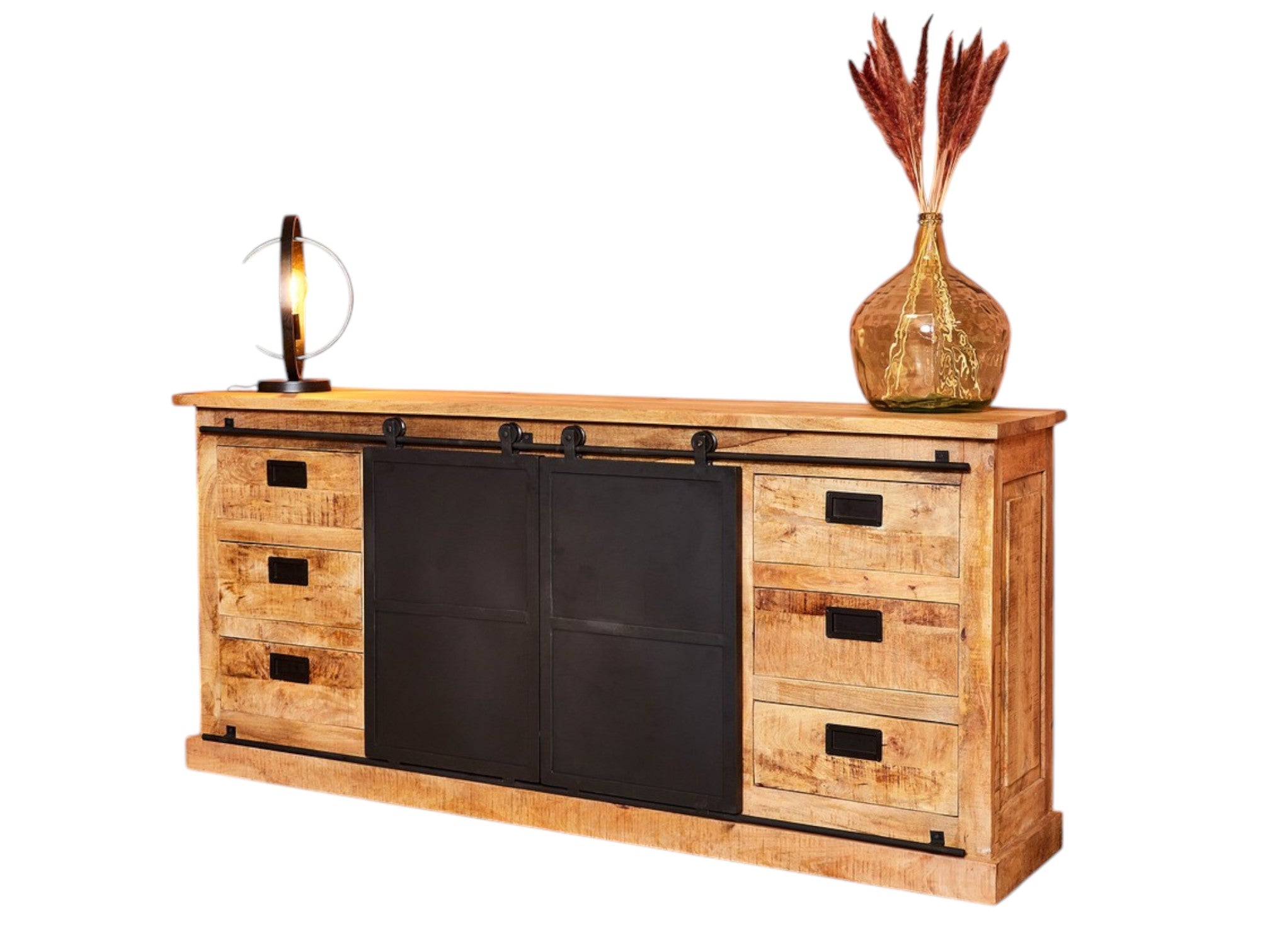 Sideboard Loop Natur/Schwarz – Kommode aus Mangoholz mit schwarzem Metallgestell, 200 x 45 x 90 cm, modern & robust