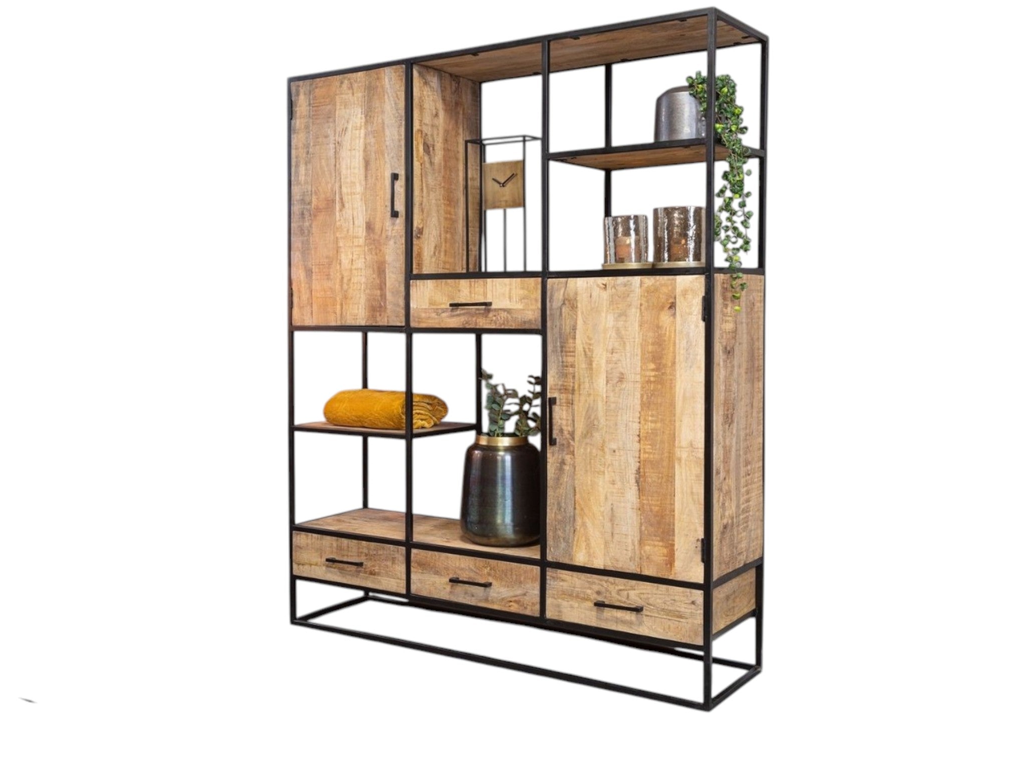 Regal Delta XXL – Mangoholz Schrank mit stabilem Metallgestell, 160×45×200 cm, stilvolles Regal im Industrial-Look