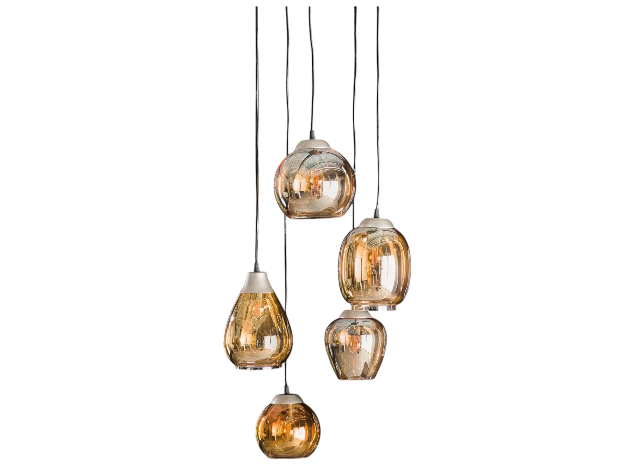 Hängeleuchte Ambero 5L 43×43×150 cm – Glas-Leuchte Chrom, höhenverstellbar