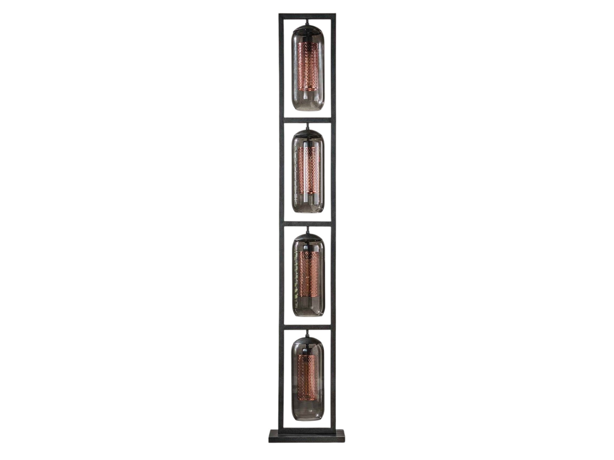Stehleuchte Turm 4L Smoke Glas & Lochstahl 34×23×190 cm